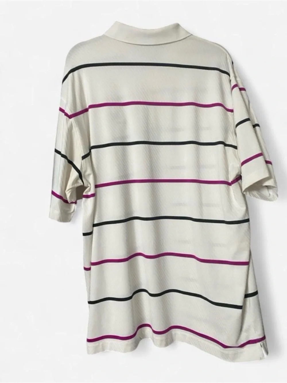 Nike Golf White Polo Shirt with Black & Purple Stripes